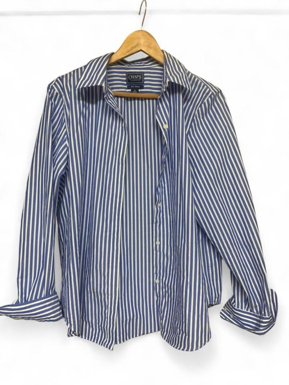 Chaps Blue and White Striped Button Down Shirt